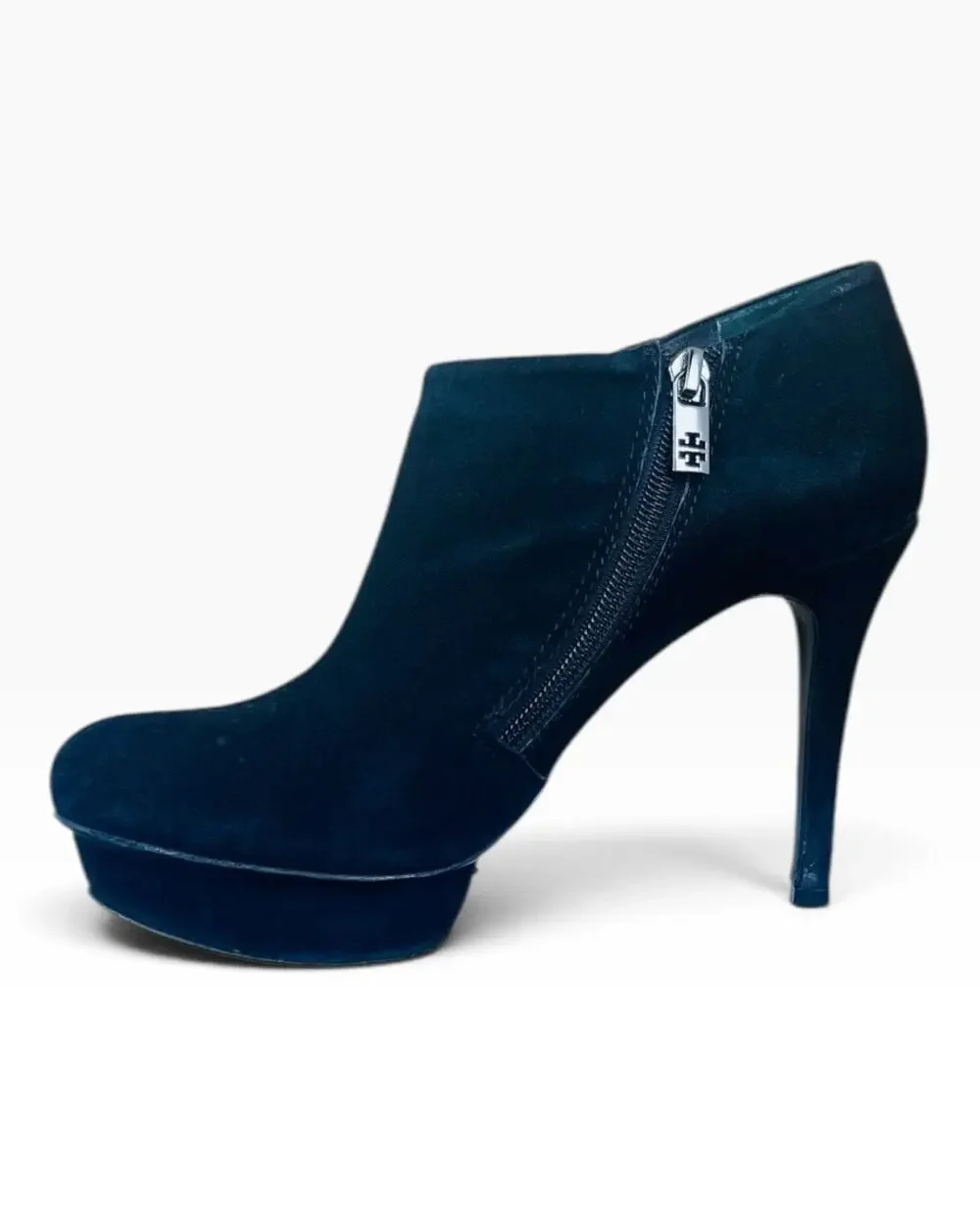 Tory Burch Lucia Black Suede Platform Stiletto Ankle Booties 7.5 38 Brazil